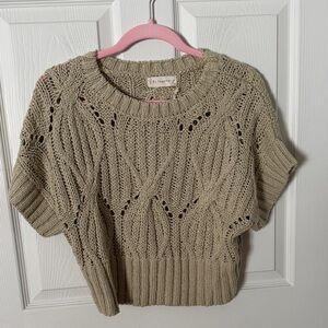NWT By Together Beige Boxy Cable-Knit Short Sleeve Sweater small